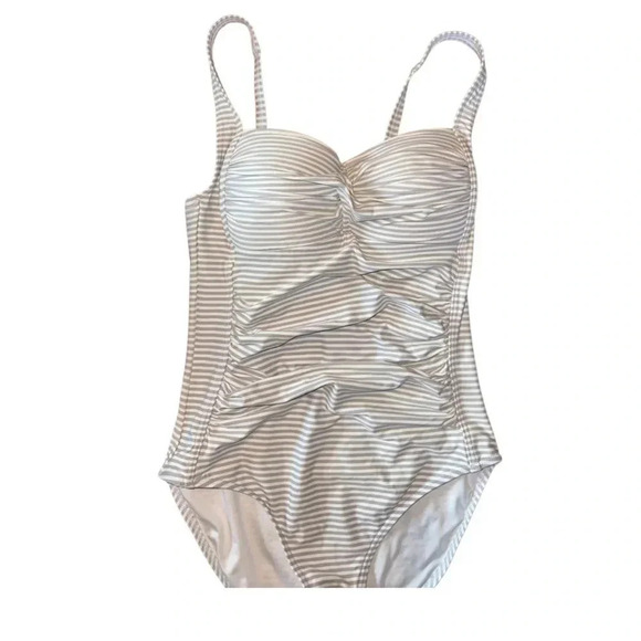 Niptuck Swim Sorrento Stripe Joanne One Piece Swimsuit Gray/White Size 4 - Picture 2 of 11